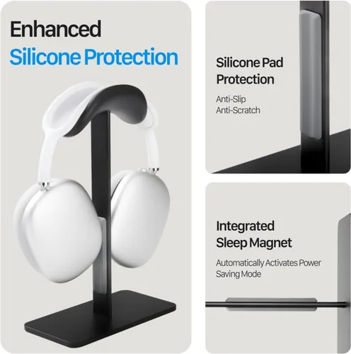 Miniatura 5 de Soporte para AirPods Max con modo de suspensión, soporte para auriculares de escritorio, aluminio, base antideslizante, protección ABS, superficie