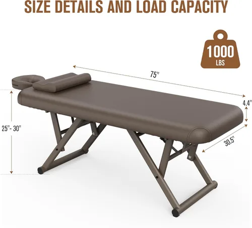 Miniatura 3 de pouseayar Mesa de masaje ajustable con almohada facial y reposacabezas, resistente y sólida, silenciosa y fácil de ajustar, respaldo ajustable