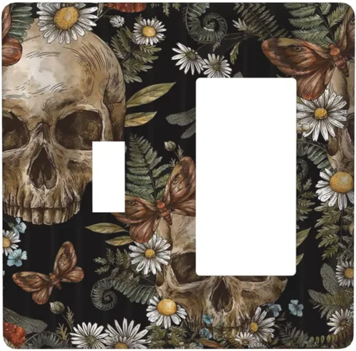 Miniatura 67 de Cubierta decorativa para interruptor de luz, diseño de pájaros y flores florales en blanco y negro, 2 bandas, cubierta decorativa para pared, placa