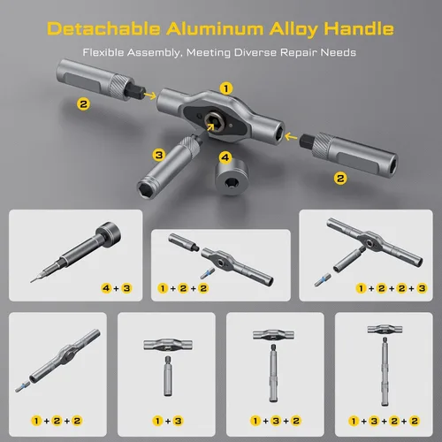 Miniatura 3 de Juego de destornilladores magnéticos 74 en 1, juego de destornilladores de trinquete con llave Allen desmontable, mango en T y estuche de Negro