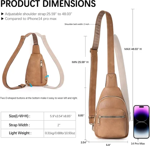 Miniatura 5 de CLUCI Small Sling Bag for Women, Leather Crossbody Fanny Packs Trendy, Women's Chest Bag