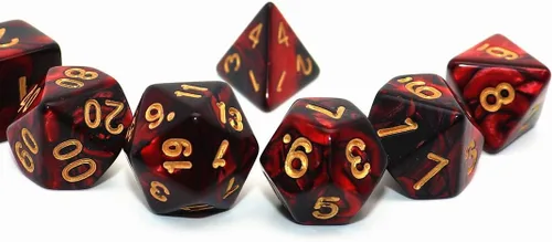 Miniatura 5 de Juego de dados DND Rojo Negro RPG para Mazmorras y Dragones D&D MTG Juego de 7 dados poliédricos Negro mezclado rojo