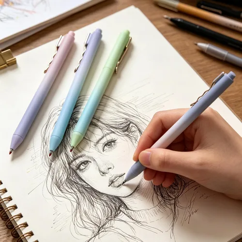 Miniatura 3 de Fengtaiyuan LanLvZi05P18, elegante bolígrafo de color degradado, tinta negra, 0.5mm extra fina, bolígrafos de gel con punta de bola, escritura