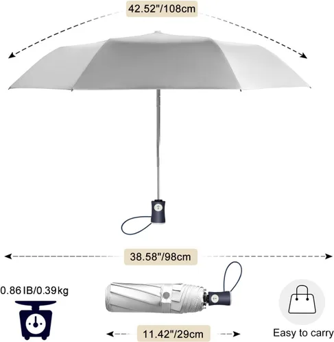 Miniatura 22 de Cuby Paraguas UV compacto plegable paraguas ligero portátil manual paraguas de viaje para resistente a la lluvia y 99% de protección UV con Negro