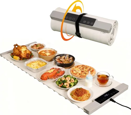 Tapete de calentamiento para alimentos extra grande 35.4"×13.4", 7 ajustes de temperatura, temporizador de 8 horas, calentamiento rápido de