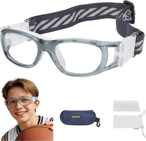 ''N/A'' Gafas deportivas para niños, baloncesto, fútbol, entrenamiento, seguras, antiniebla, 7-12 Marco gris almohadilla blanca