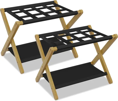Miniatura 20 de Heybly Portaequipajes, soporte plegable para maleta con estante de almacenamiento, soporte de equipaje con 5 correas de nailon para habitación