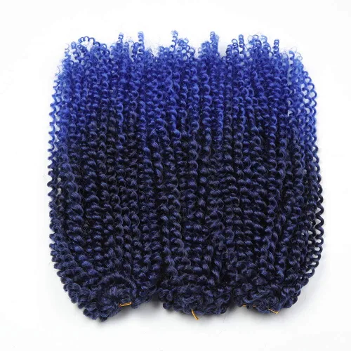 Miniatura 4 de Paquete de 3 piezas Cabello Afro Kinky Curl Twist de 12 pulgadas color azul Cabello Sintético Suave para Trenzado de Ganchillo Extensión de Cabello