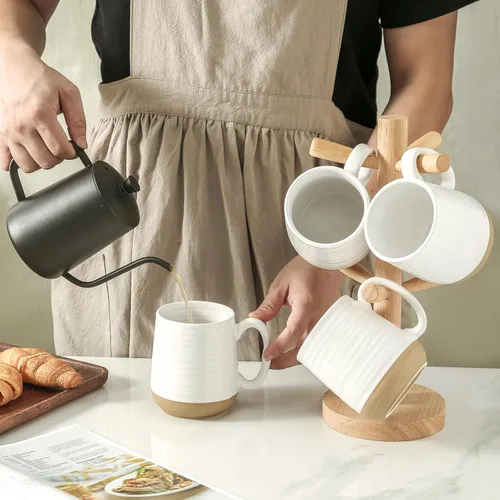 Miniatura 6 de Juego de tazas de café de cerámica grandes - 15 oz tazas de café con mango de porcelana, juego de 4 con mango, perfectas para capuchino, té, moca