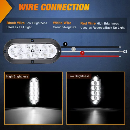 Miniatura 5 de Nilight Luz trasera LED ovalada de 6 pulgadas para remolque, roja, blanca y ámbar, 6 piezas, impermeable, parada, freno, señales de giro, reversa