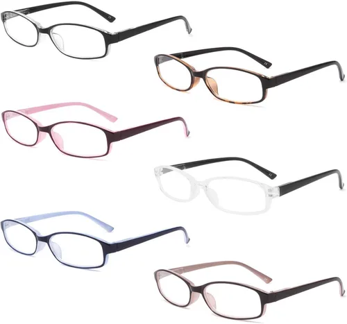 Paquete de 6 lentes de lectura con bloqueo de luz azul con bisagras de resorte, lectores ligeros de colores para mujeres, antirreflejos y UV 2.5
