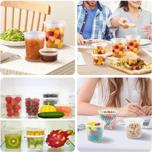 Miniatura 6 de Clawsoff Juego de 60 recipientes de delicatessen con tapas, 32/16/8 onzas x 20 unidades cada uno, a prueba de fugas y sin BPA, herméticos