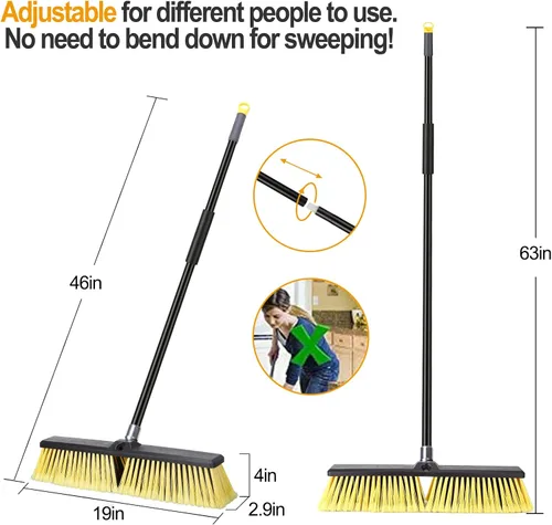 Miniatura 6 de KeFanta Escoba de empuje de 18 pulgadas para exteriores, escoba resistente con mango largo de 63 pulgadas para terraza, entrada, garaje, patio