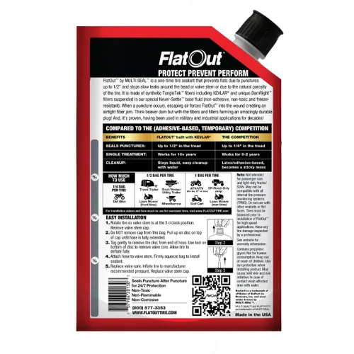Miniatura 2 de FlatOut Sellador de neumáticos multiusos todoterreno – Previene y repara neumáticos planos – Sella fugas – Contiene Kevlar – Sellador de neumáticos