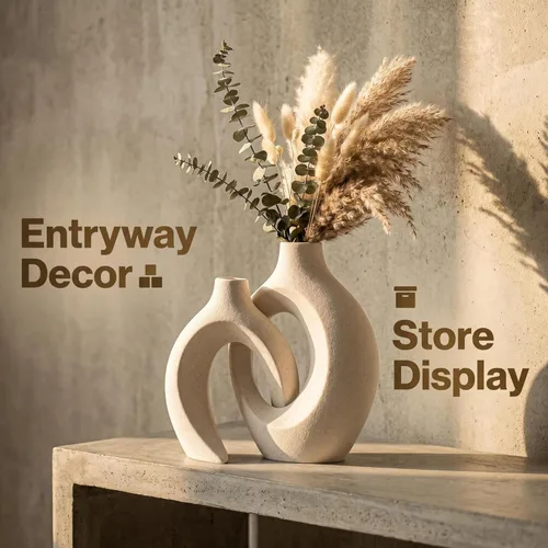 Miniatura 6 de Snuggle - Juego de 2 jarrones de cerámica huecos para decoración de mesa auxiliar, jarrones decorativos para centros de mesa modernos y bohemios