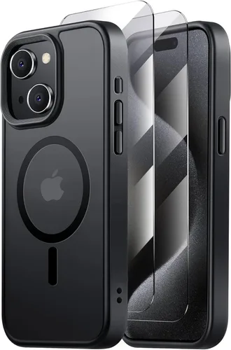 Miniatura 43 de Tigowos - Funda magnética para iPhone 15, resistente a las caídas, sensación de piel mate, a prueba de golpes, delgada, negro mate