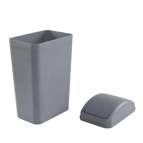 Miniatura 3 de Cubo de basura de plástico con tapa giratoria, cubo de basura de 14 litros, 1 paquete (gris)