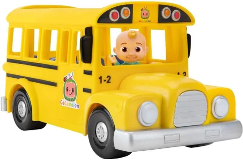 CoComelon Autobús escolar amarillo musical oficial, reproduce clips de "Wheels on The Bus", con figura JJ extraíble, juguetes de personajes para
