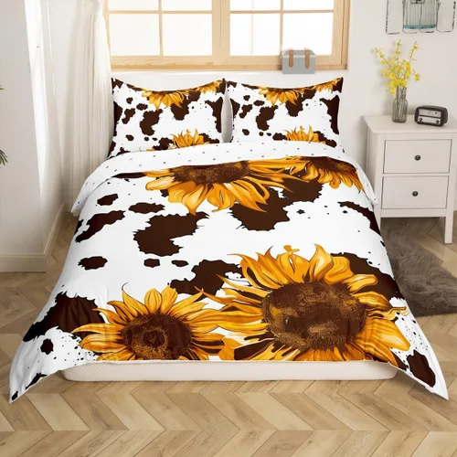 Miniatura 4 de Funda de edredón con estampado de vaca marrón para niñas y niños, funda de edredón de piel de vaca de las tierras altas, juego de ropa de cama