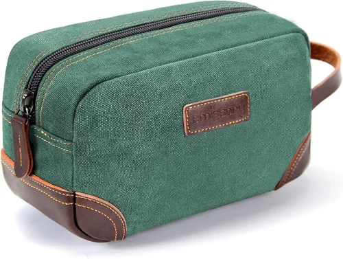Miniatura 10 de emissary Bolsa de Aseo para Hombre de Cuero y Lona Bolsa de Aseo de Viaje Kit Dopp para Hombre Bolsa de Afeitar para Accesorios de Viaje, Marrón