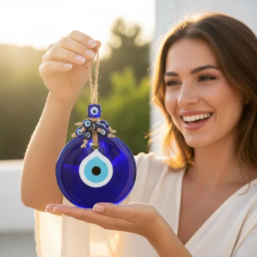 Miniatura 2 de BCS Decoración azul contra el mal de ojo para colgar en la pared, 4 pulgadas, cristal hecho a mano, amuleto turco de nazar de buena suerte y amuleto