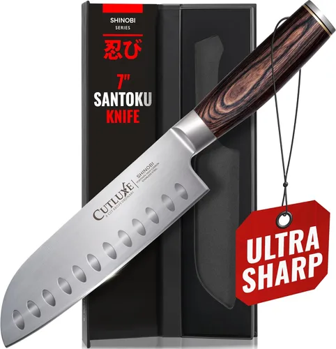 Miniatura 13 de Cuchillo Santoku – Cuchillo japonés ultra afilado de 5 pulgadas para carne y verduras para picar, hoja de acero inoxidable de alto carbono, mango