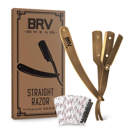 Miniatura 10 de BRV MEN Navaja de barbero profesional de filo recto con 100 hojas de afeitar de un solo filo Navajas rectas para hombres Accesorios de barbería