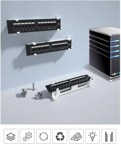 Miniatura 4 de 1U 12 puertos Cat5E Wallmount Patch Panel, UTP Ethernet Patch Panel con RJ45 Cat5E adaptador Patch Panel