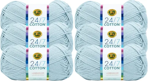 Miniatura 18 de Lion Brand Yarn, Hilo ligero mercerizado de algodón 24/7 para tejer, ganchillo y manualidades, Almirante, 1 paquete, 185 yardas de fibra natural