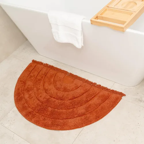Miniatura 13 de Alfombras de baño bohemias, alfombra de algodón de medio círculo con inserto de ganchillo, borlas y parte trasera antideslizante, tapete de baño