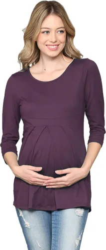 Miniatura 21 de LaClef - Blusa de maternidad para mujer, cuello redondo, manga 3/4, plisada al frente, estilo peplum