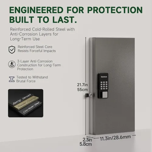 Miniatura 2 de WeHere Caja de bloqueo inteligente de 48 teclas para montaje en pared, gabinete de llaves comercial con aplicación, teclado, Bluetooth y desbloqueo