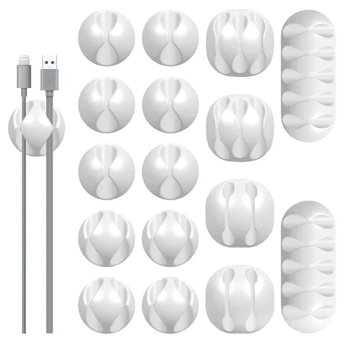 Miniatura 8 de Paquete de 16 cables de escritorio negros, organizador de cables ajustables, organizador de cables para cables, cargador de teléfono/PC/TV, soporte