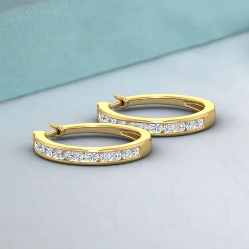 Miniatura 6 de Aretes tipo argolla de diamantes de 1 quilate en oro macizo de 14 quilates (claridad I1-I2)