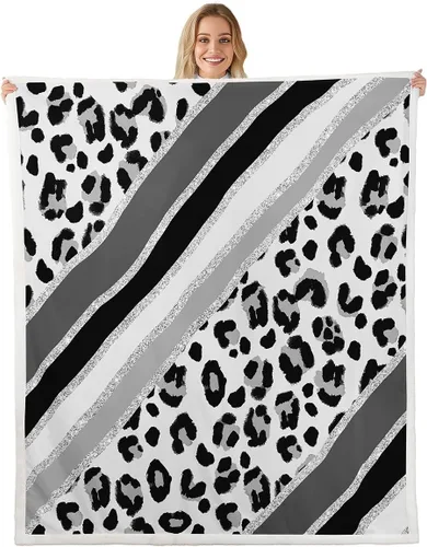 Miniatura 21 de Homewish Abstract Leopard Kids Throw Blanket,Cheetah Skin Wild Animals Bed Blanket for Girls Boys Women,Geometric Stripes Fashion Fleece