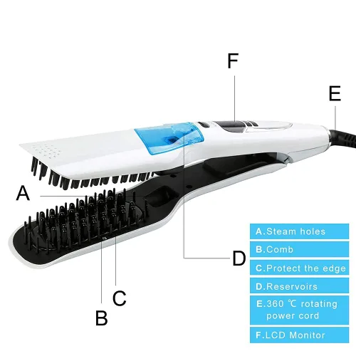 Miniatura 2 de Cepillo alisador de pelo de vapor profesional - Plancha eléctrica de cerámica para alisar el cabello largo y corto