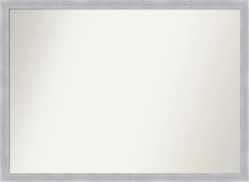 Amanti Art Silver Bathroom Mirror for Over Sink, 25x34 Custom Made Grace Brushed Nickel Narrow Rectangle Vanity Mirror, Large Modern Wood Frame,