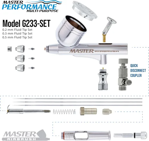 Miniatura 3 de Set profesional Master Airbrush G233, set de aerógrafo de precision multiuso, de acción dual, impulsado por gravedad.