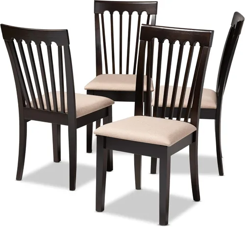 Miniatura 8 de Baxton Studio Silla de comedor Minette - Tapizado de tela gris, juego de madera con acabado marrón nogal Gris/marrón nogal
