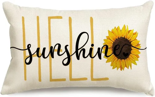 Miniatura 9 de RABUSOFA Hello Sunshine Quote - Fundas de almohada de girasol, primavera y verano, funda de cojín decorativa de temporada para exteriores