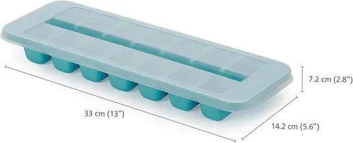 Miniatura 3 de Joseph Joseph Flow - Bandeja para cubitos de hielo fácil de llenar con tapa, apilable, gran capacidad de 14 cubos (paquete de 2), color azul