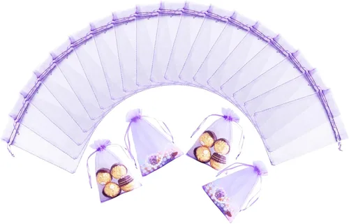 Miniatura 20 de Wudygirl 100 bolsas de organza de 3.9 x 4.7 pulgadas, bolsas de regalo transparentes con cordón, para bodas, fiestas, joyas, perfumes, sobres