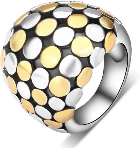 UNY JEWEL Anillo de joyería de dos tonos, multipuntos, antiguo, vintage, bandas anchas inspiradas en diseñador, elegante, único, anillo de mujer,