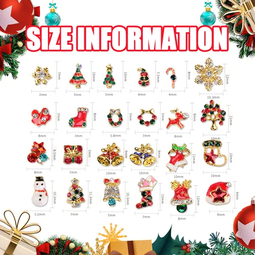 Miniatura 2 de 24 dijes de uñas de Navidad para uñas acrílicas, diamantes de imitación de uñas 3D, dijes de arte de uñas de diamante, dijes navideños para uñas