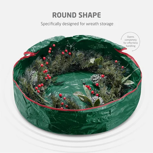 Miniatura 3 de ZOBER - Contenedor de almacenamiento para coronas de Navidad de 24 pulgadas - Bolsa para coronas de Navidad con doble cierre y asas duraderas - Verde