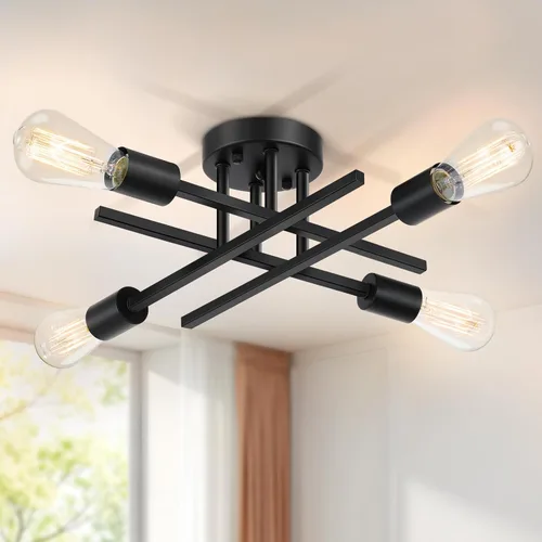 Miniatura 10 de SunRider Lámpara Industrial de Techo Semi Empotrada de 4 Luces, Luces de Pasillo de Bronce Frotado con Aceite, Candelabro Sputnik de Metal Retro