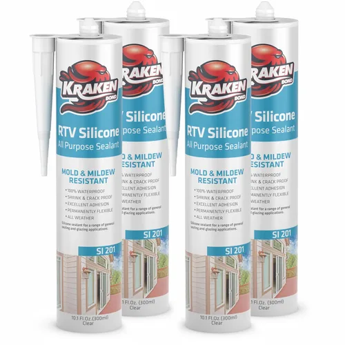 Miniatura 13 de Kraken Bond Sellador de silicona gris resistente al agua Cartucho de 100 a 10 onzas líquidas – RTV silicona calafateo para cocina y baño, todo uso