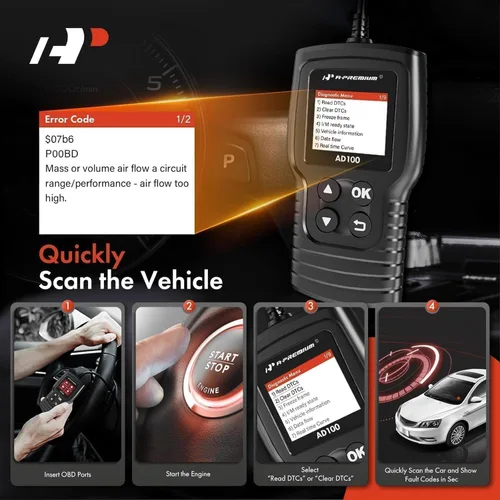 Miniatura 3 de A-Premium AD100 Herramienta de diagnóstico universal OBD2 escáner, lector de códigos de coche OBDII/EOBD/CAN, comprobar la luz del motor/leer