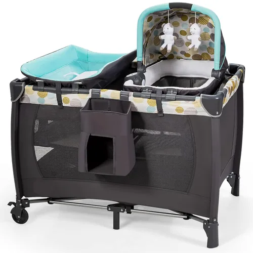 Miniatura 12 de HONEY JOY Empaca y juega con el moisés, paquete central de guardería infantil y juega con cuna y juguetes colgantes para recién nacidos, bolsa