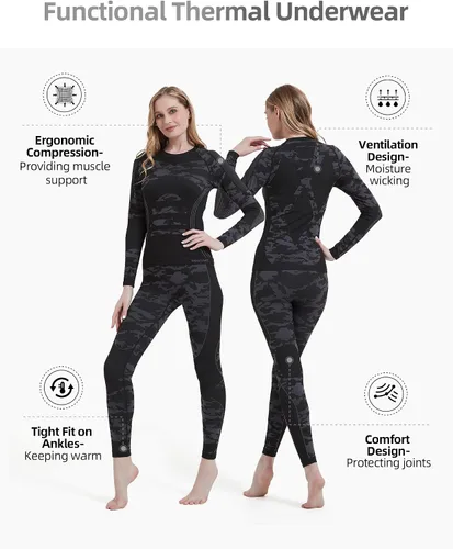 Miniatura 2 de NOOYME Ropa interior térmica para mujer, capa base, clima frío, pantalones largos para mujer